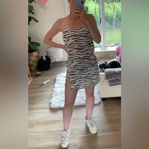 Blue zebra striped mini dress